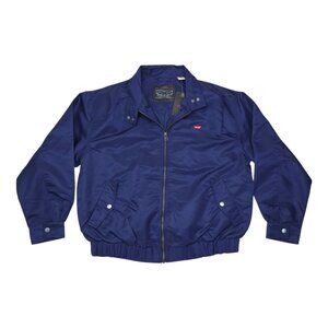 Levis Navy Blue Nylon Bomber Jacket Medium Lightweight Zip Front Snap Pockets